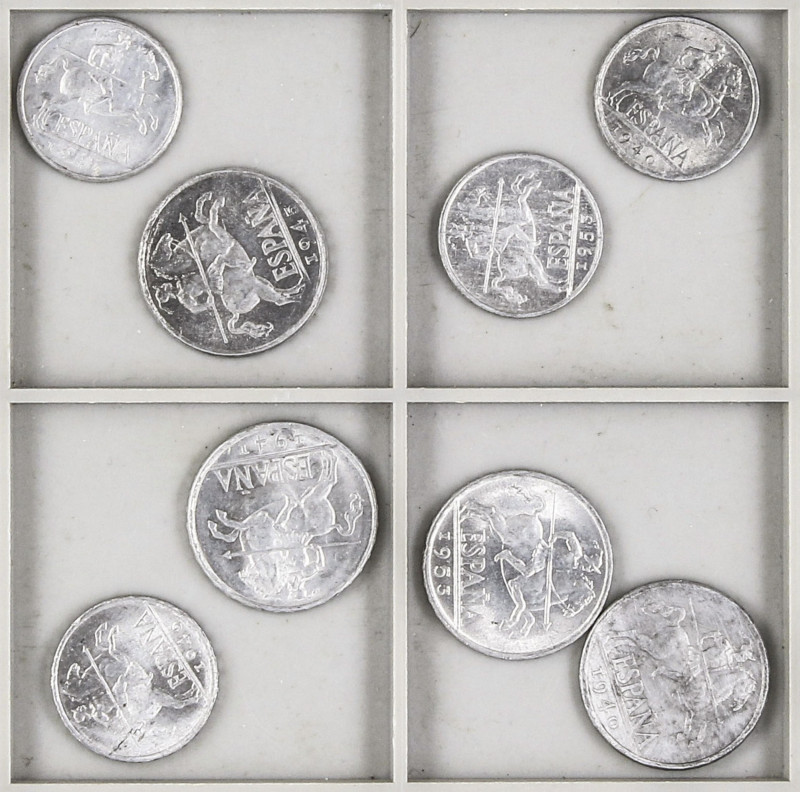 Lote 8 monedas 5 (4) y 10 Céntimos (4). 1940,  1941, 1945 y 1953. Todas SC excep...