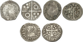 Lote 3 monedas 1/2 Croat. FELIPE II y FELIPE III. BARCELONA. El de Felipe II es 1 Croat recortado. Un 1/2 Croat no identificado. A EXAMINAR. BC a MBC+...