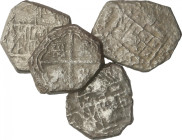 Lote 4 monedas macuquinas 2 Reales. (Oxidaciones limpiadas). IMPRESCINDIBLE EXAMINAR. RC a BC-.