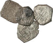 Lote 4 monedas macuquinas 2 Reales. Fechas no visibles. (Oxidaciones limpiadas). IMPRESCINDIBLE EXAMINAR. RC a BC-.