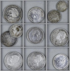 Lote 11 monedas. 1869 a 1996. CENTENARIO a MONEDA EXTRANJERO. AR. Incluye 3 monedas 5 pesetas 1871, 1889, 1891 2 monedas 2 Pesetas 1869 y 1879, 1 pese...
