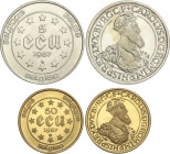 Belgium
5 y 50 Ecu. 1987. 17,25 grs. AU, AR. Carlos V. Fr-427; KM-166, 167. SC y PROOF.