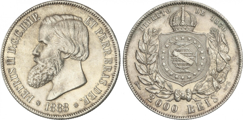 Brazil
2.000 Reis. 1882. PEDRO II. 25,35 grs. AR. (Golpecitos). KM-485. MBC+/EB...