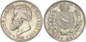 Brazil
2.000 Reis. 1882. PEDRO II. 25,35 grs. AR. (Golpecitos). KM-485. MBC+/EBC-.