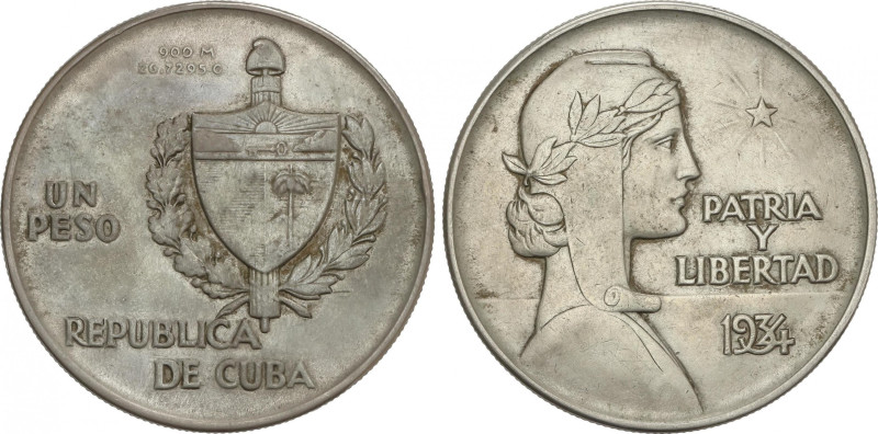 Cuba
1 Peso. 1934. 26,48 grs. AR. Tipo ABC. KM-22. MBC+.