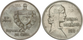 Cuba
1 Peso. 1934. 26,48 grs. AR. Tipo ABC. KM-22. MBC+.