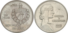 Cuba
1 Peso. 1939. 26,67 grs. AR. Tipo ABC. KM-22. EBC-.