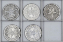 Cuba
Lote 5 monedas 1 Peso. 1915, 1916, 1932, 1933, 1934. AR. KM-15.2. MBC a EBC-.