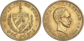 Cuba
2 Pesos. 1916. 3,35 grs. AU. José Martí. Fr-6; KM-17. EBC.