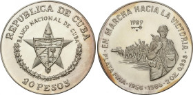 Cuba
20 Pesos. 1989. 62,2 grs. AR. 30 Aniversario Marcha hacia la victoria. KM-171. PROOF.