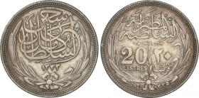 Egypt
20 Piastras. 1335 d.H. (1917). HUSSEIN KAMIL. 27,45 grs. AR. KM-321. MBC+.