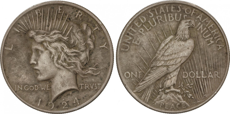 United States of America
1 Dollar. 1924. 26,65 grs. AR. Tipo Peace. Pátina. KM-...