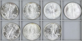 United States of America
Lote 7 monedas 1 Dollar. 1986 1992. AR. Walking liberty. Todas fechas diferentes. KM-273. SC.