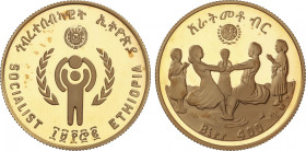 Ethiopia
400 Birr. 1980. 17,14 grs. AU. Año Internacional del Niño. Tirada máxima: 3.387 piezas. Fr-41; KM-60. PROOF.