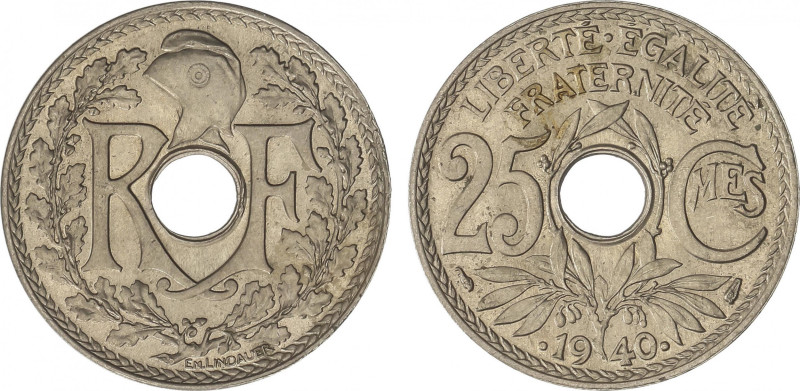 France
25 Centimes. 1940. 4,08 grs. Ni. KM-867b. SC-.