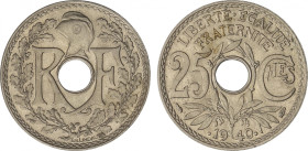 France
25 Centimes. 1940. 4,08 grs. Ni. KM-867b. SC-.