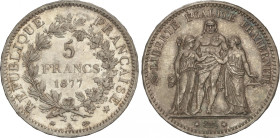 France
5 Francs. 1877-A. PARIS. 25,03 grs. AR. Grupo Hércules. Pátina. KM-820.1. EBC-.