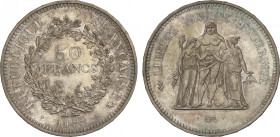 France
50 Francs. 1977. 29,97 grs. AR. Grupo Hércules. Pátina. KM-941.1. SC-.