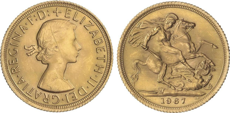 Great Britain
Sovereign. 1967. ELIZABETH II. 7,98 grs. AU. (Raya en anverso). F...