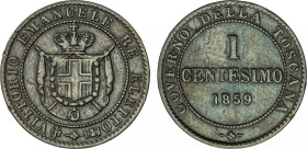 Italian States
1 Centesimo. 1859. II GOBIERNO PROVISIONAL. TOSCANA. 0,97 grs. AE. C-81. MBC+.