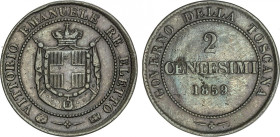 Italian States
2 Centesimi. 1859. II GOBIERNO PROVISIONAL. TOSCANA. 1,98 grs. AE. (Leves golpecitos). C-82. MBC+.