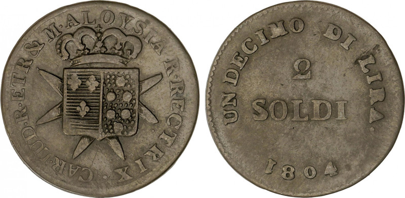 Italian States
2 Soldi. 1804. CARLO LUDOVICO DI BORBONE. TOSCANA. 4,31 grs. AE....