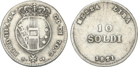 Italian States
10 Soldi. 1821. FERNANDO III. TOSCANA. 1,82 grs. AR. C-56. MBC-.