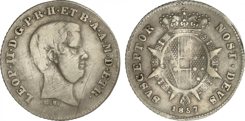 Italian States
1/2 Paolo. 1857. LEOPOLDO II. TOSCANA. 0,8 grs. AR. (Rayitas). C...