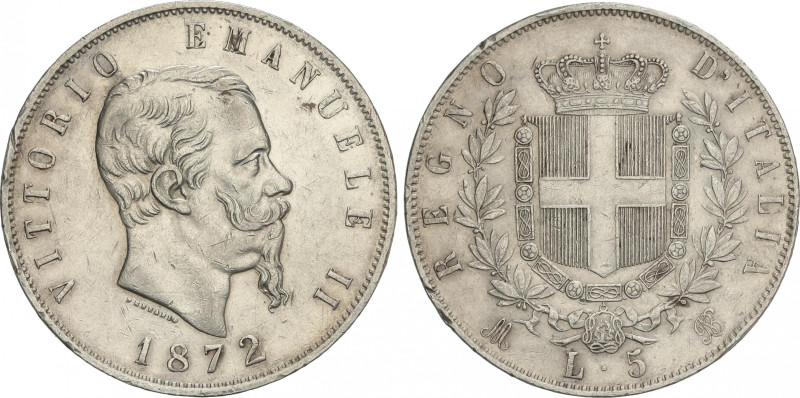 Italy
5 Lire. 1872-M BN. VITORIO EMANUELE II. MILÁN. 24,91 grs. AR. (Golpecitos...