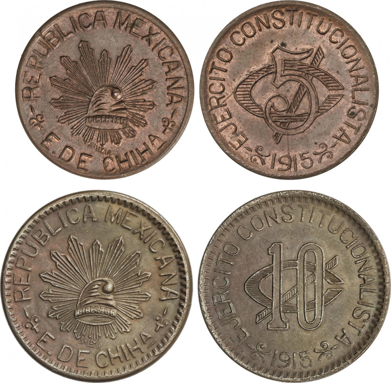 Mexico
Lote 2 monedas 5 y 10 Centavos. 1915. EJERCITO CONSTITUCIONALISTA. AE, l...