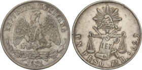 Mexico
1 Peso. 1871. ZACATECAS. Zs. H. 26,9 grs. AR. (Golpecitos). KM-408.8. MBC+.