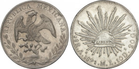 Mexico
8 Reales. 1891. ALAMOS. M.L. 26,92 grs. AR. (Golpecitos). KM-377. EBC-/MBC+.