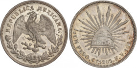 Mexico
1 Peso. 1903-Cn. CULIACAN. F.V. AR. Brillo original. (Leves golpecios). KM-409. EBC+.