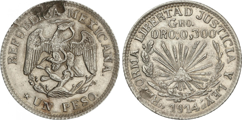 Mexico
1 Peso. 1914-GRO. GUERRERO. 12,4 grs. AR. (Hojita y leves oxidaciones). ...