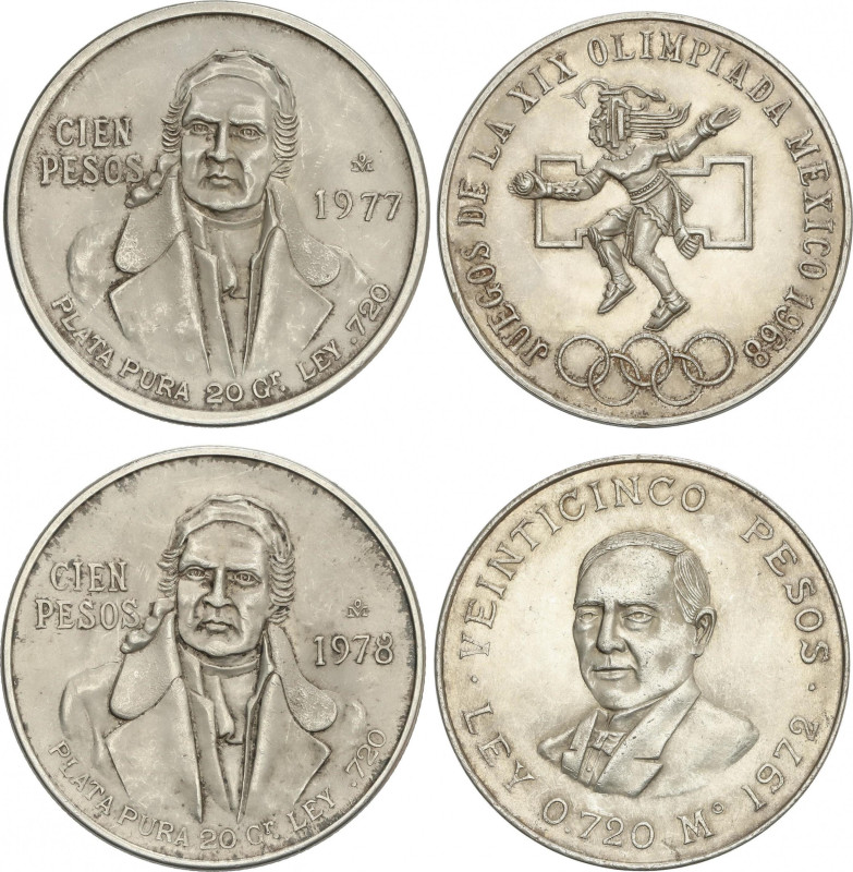 Mexico
Lote 4 monedas 25 (2) y 100 Pesos (2). 1968, 1972, 1977 y 1978. AR. KM-4...