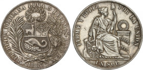 Peru
Sol. 1883. LIMA. F.N. 24,84 grs. AR. (Golpecitos en canto). KM-196.19. MBC+.