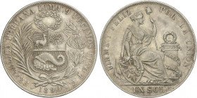 Peru
1 Sol. 1890. LIMA. T.F. 24,88 grs. AR. KM-196.24. MBC+.