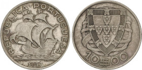 Portugal
10 Escudos. 1937. 12,48 grs. AR. (Canto limado a las 5 h.). ESCASA. KM-582. MBC+.