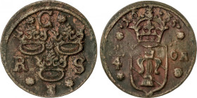 Sweden
1/4 Ore. 1635. 9,4 grs. AE. KM-152.2. MBC-.
