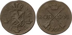 Sweden
2 Ore. 1766. 28,03 grs. AE. KM-461. MBC-.