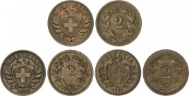 Switzerland
Lote 3 monedas 2 Rappen. 1906, 26, 28. AE. KM-4.2. MBC+ a EBC-.