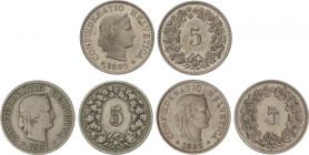 Switzerland
Lote 3 monedas 5 Rappen. 1882, 87, 93. CuNi. KM-26. MBC a EBC+.
