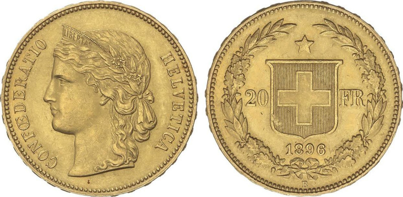 Switzerland
20 Francs. 1896-B. BERNA. 6,44 grs. AU. Helvetia. (Leves golpecitos...