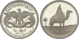 Yemen
1 Riyal. 1969. 11,97 grs. AR. Qadhi memorial. Tirada máxima: 3.200 piezas. KM-1. PROOF.