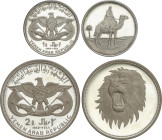Yemen
Lote 2 monedas 1 y 2 Riyals. 1969. AR. Qadhi memorial. Tirada máxima: 3.200 piezas. León. Tirada máxima: 4.200 piezas. KM-1, 4. PROOF.