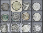Lote 62 monedas. Siglo XIX-XX. AUSTRIA, ESPAÑA, MÉXICO, TUNEZ, SUIZA. AR. Contiene 5 monedas 100 Pesetas 1966, 27 monedas 2.000 Pesetas Juan Carlos I....