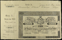 Spanish Banknotes
Lote 2 billetes 100 Reales de Vellón. 14 Mayo 1857. BANCO DE ZARAGOZA. Serie A. Con matriz, margen superior y sin firmas. Pareja co...
