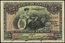 Spanish Banknotes
25 Pesetas. 15 Julio 1907. (Pequeñas roturas). Ed-318. MBC-.