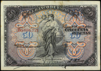 Spanish Banknotes
50 Pesetas. 24 septiembre 1906. Serie B. (Manchitas). Ed-315a. (MBC+).