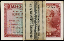 Spanish Banknotes
Lote 89 billetes 10 Pesetas. 1935. Sin Serie. Todos correlativos. Con faja-precinto original de Bradbury Wilkinson & Co. (abierta)....